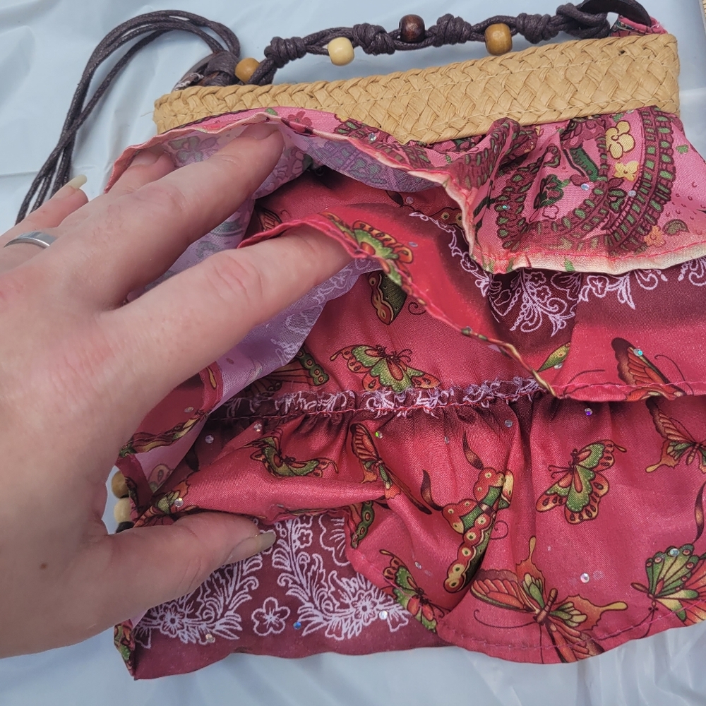 Cappelli Straworld Pink & Raffia Boho Ruffle Crossbody Purse - Picture 6 of 16